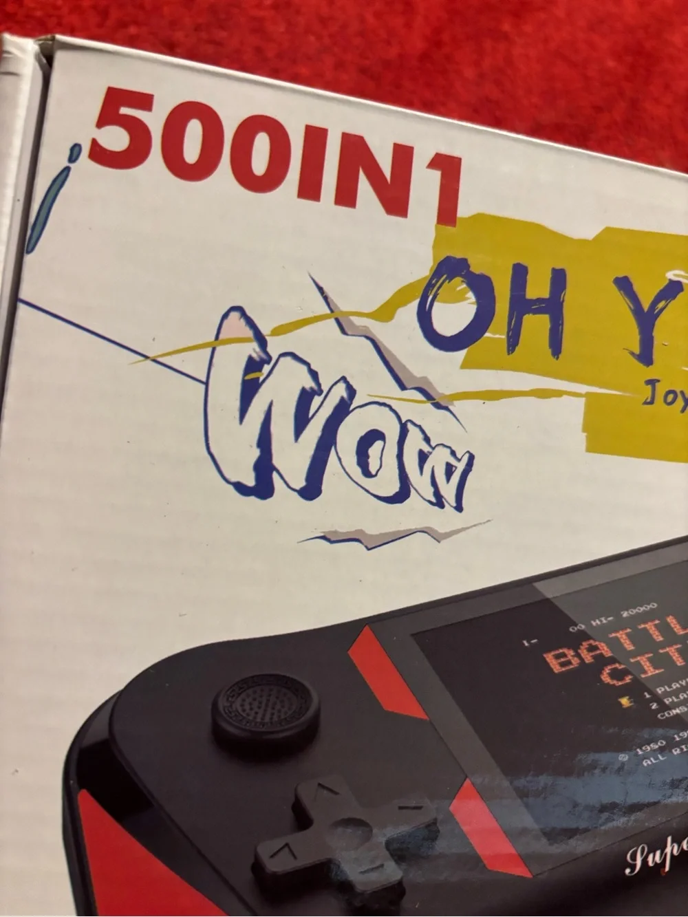 500-in-1 Wow Oh Youth Black Retro Handheld Game Console with Red & Blue Accents